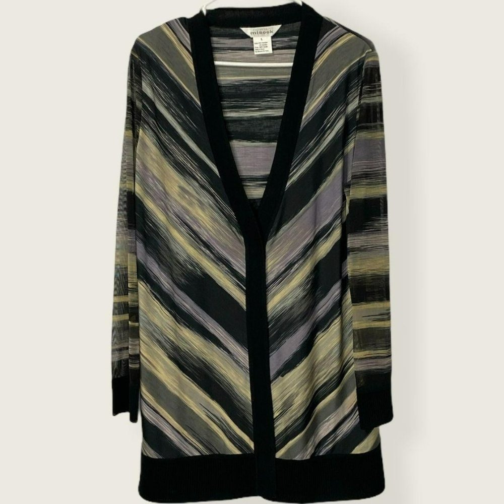 Misook Sheer Snap Front Cardigan Size L